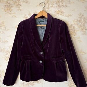 J. Crew Y2K plum purple velvet peplum preppy academia blazer jacket